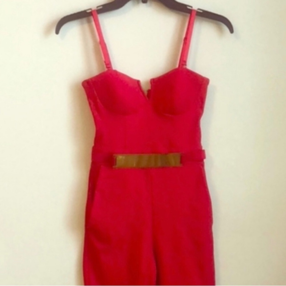 NWOT Material Girl Red Strapless Bustier, Gold Belt, Stretchy Jumpsuit, Size: S